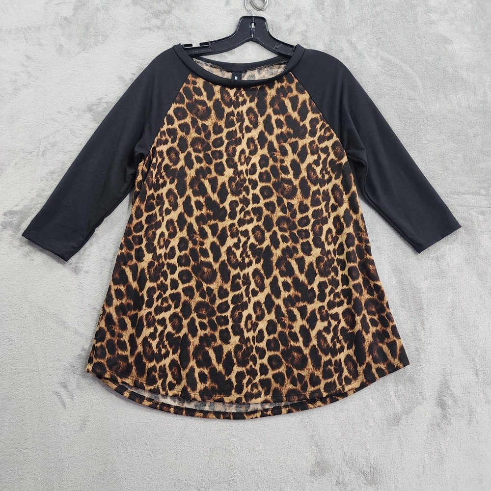 Agnes & Dora Shirt Womens M Brown Taupe Leopard Raglan 3/4 Sleeve Everyday Tee